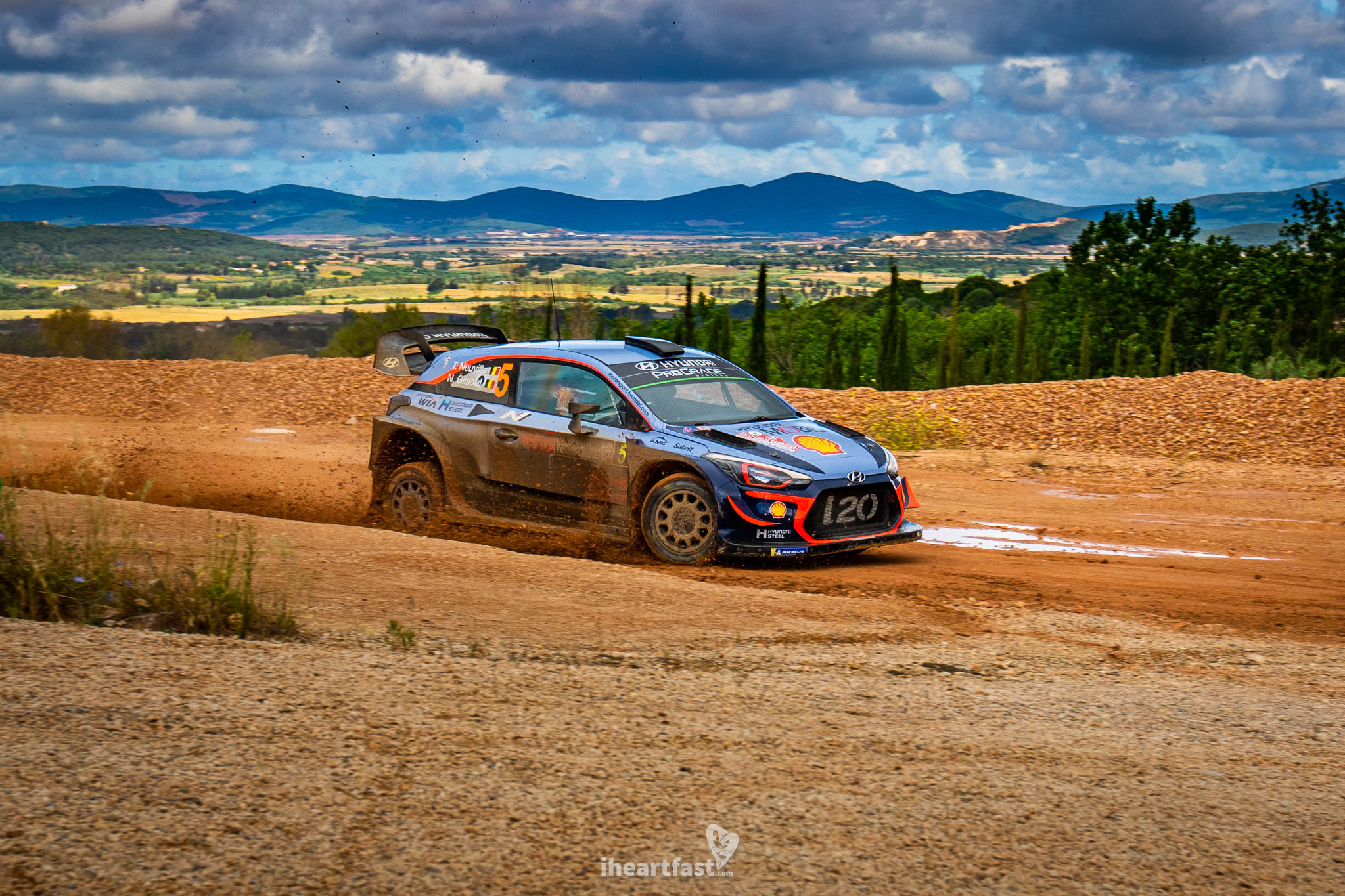 Thierry Neuville charging his Hyundai I20 to victory at WRC Rally Italia Sardegna