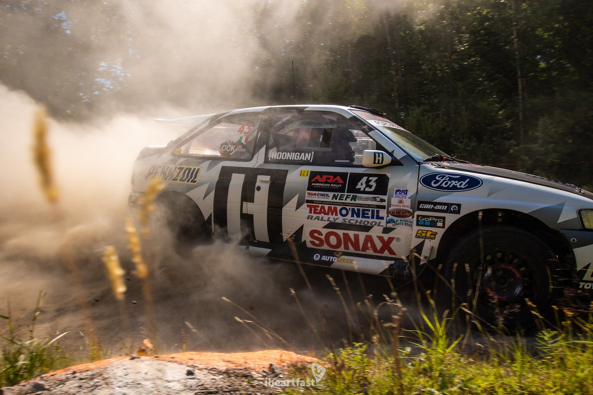 Ken Block and Alex Gelsomino pilot the Hoonigan Group A Ford Escort Cosworth at NEFR
