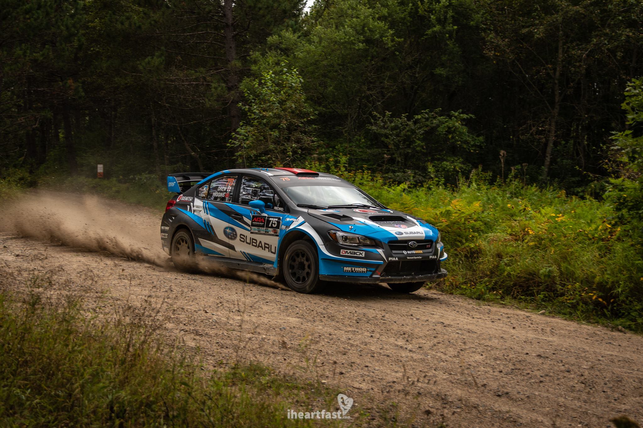 David Higgins & Craig Drew of Subaru Rally Team USA on their way to victory at Ojibwe Forests Rally