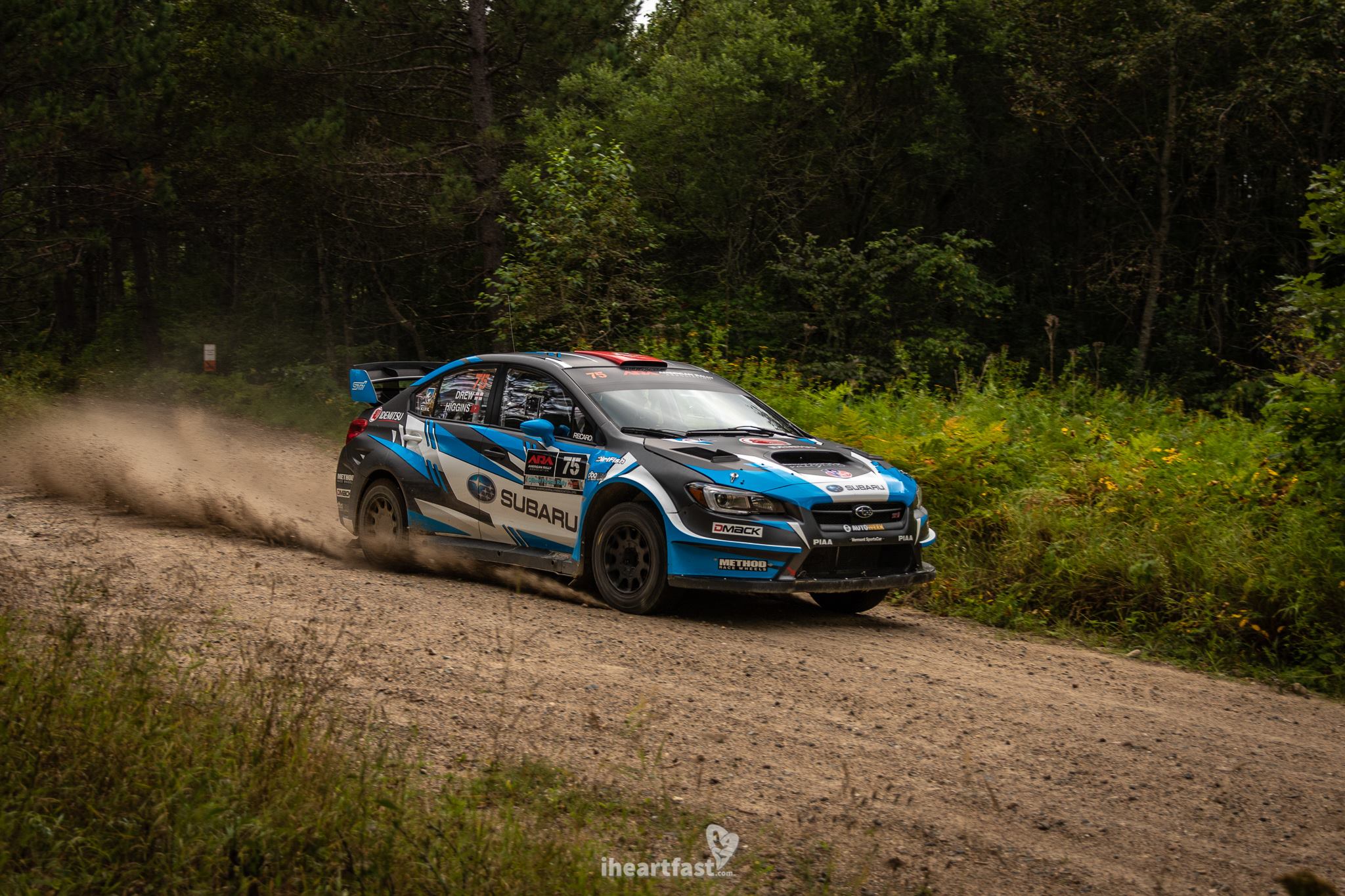 David Higgins & Craig Drew of Subaru Rally Team USA on their way to victory at Ojibwe Forests Rally