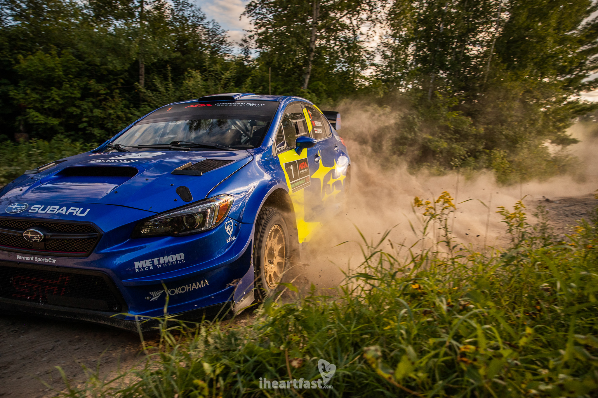 David Higgins and Craig Drew of Subaru Motorsports USA driving to victory at Ojibwe Forests Rally